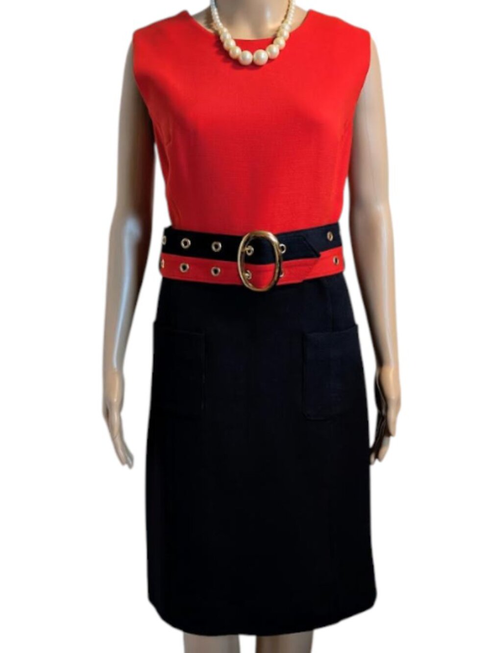 Milly of New York Sleeveless Colorblock Wool Blend Dress Red Navy Size 12 NWOT